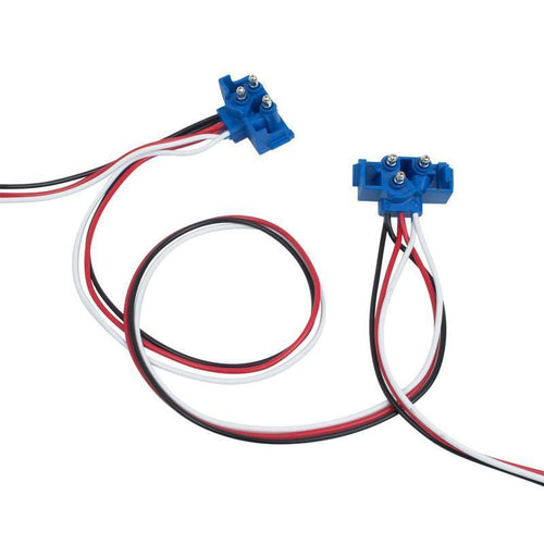 3 Pin Male Connector 24" Continuous Wires Each. Round Terminal 0.156", Blue Connector