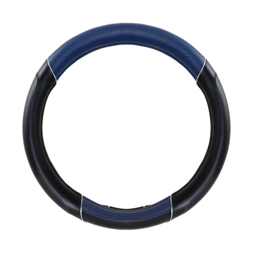 18” Steering Wheel Cover Black Carbon Fiber And Blue “chrome trim"