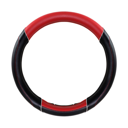 18” Steering Wheel Cover Black & Red with Chrome Trim