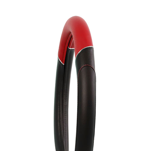 18” Steering Wheel Cover Black & Red with Chrome Trim