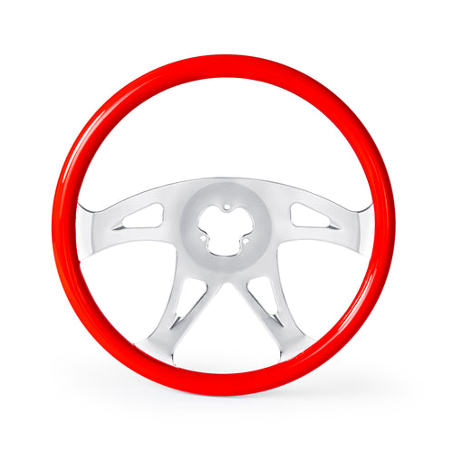 Wood Steering Wheel 18 “ 4 Spoke RED W/ Slot Cut,Metal Thick 5mm