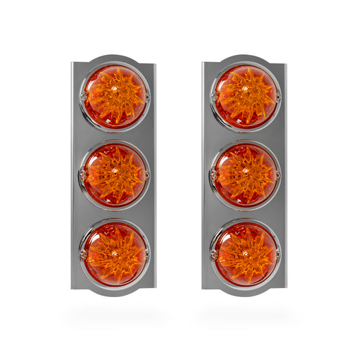 Air Cleaner Light Bar kit With 3 Led Watermelon Amber/Amber Front Fits Peterbilt 379, 389