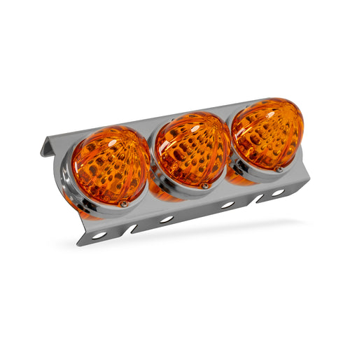 Air Cleaner Light Bar kit With 3 Led Watermelon Amber/Amber Front Fits Peterbilt 379, 389