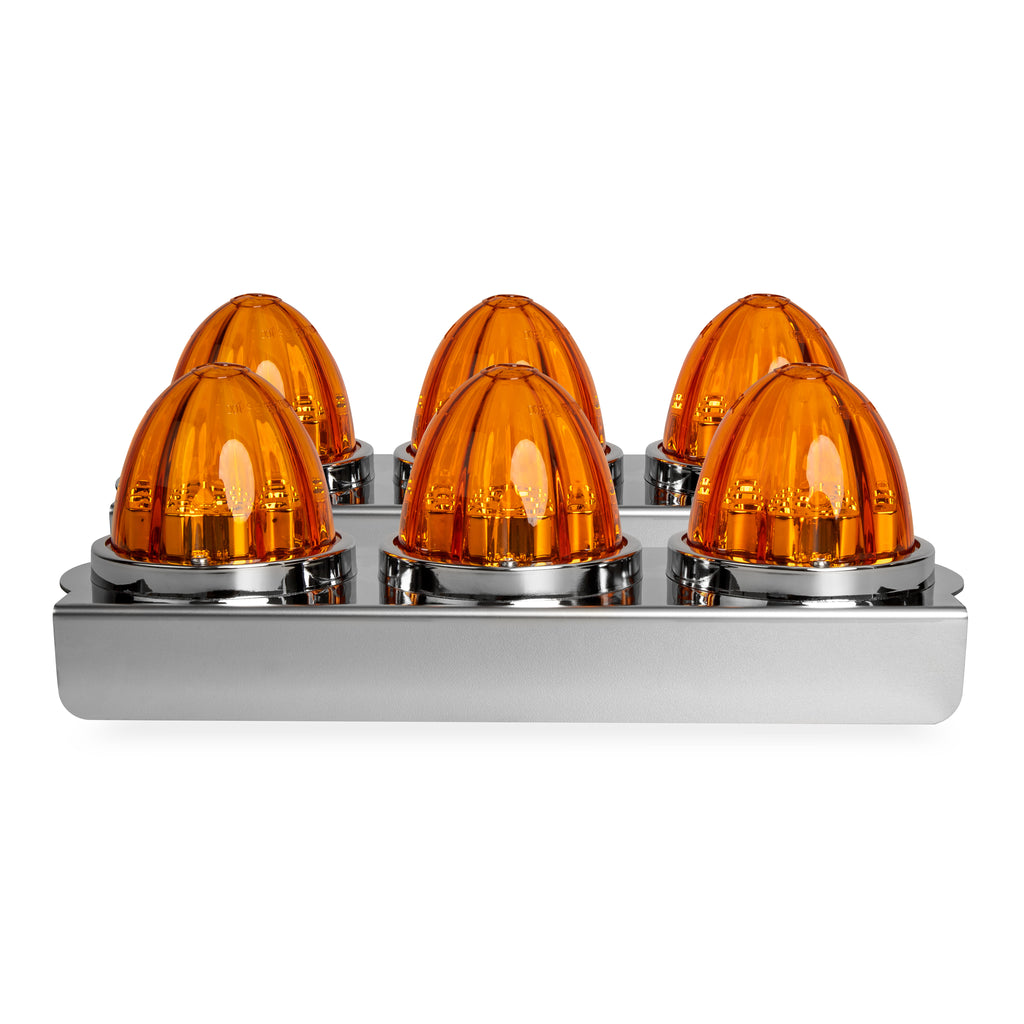 SS Front Air Cleaner Bracket With 8X 9 LED 2" Lights & Visors For Peterbilt Amber Led Clear Lens 33617 SS Front Air Cleaner Bracket With 8X 9 LED 2" Lights & Visors For Peterbilt Amber Led Clear Lens 33617