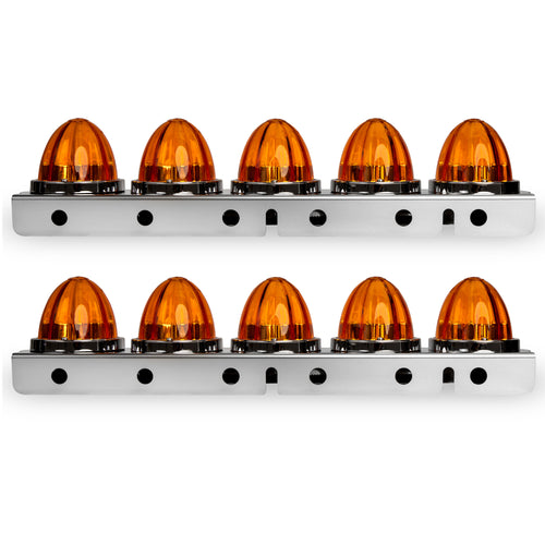 Air Cleaner Light Bar 5 Watermelon Amber /Amber Front Fits Peterbilt 379, 389 Pair