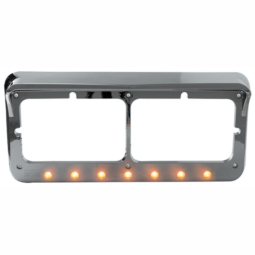 Sequential 7 LED Rectangular Dual Headlight Bezel W/ Visor Amber Led-Amber Lens