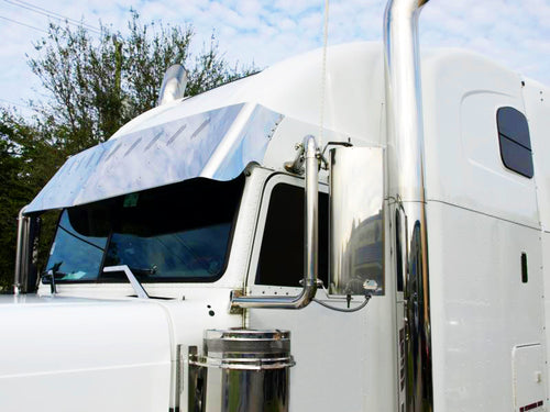 20” To 18” Visor V-Style Fits Freightliner Classic And Fld Condo 10 Hidden Lights Hole Stainless Steel
