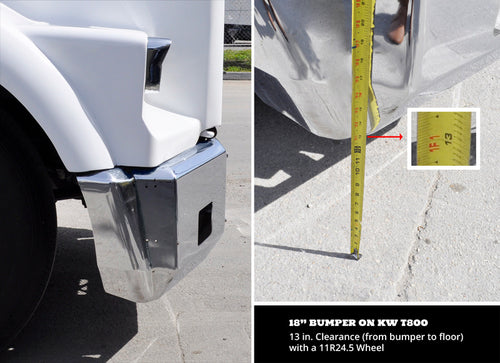 18” Chrome Bumper (Kenworth T800 2003-1986) Aero, W/ 4 Mounting Bolts, Tow & Fog Light Holes