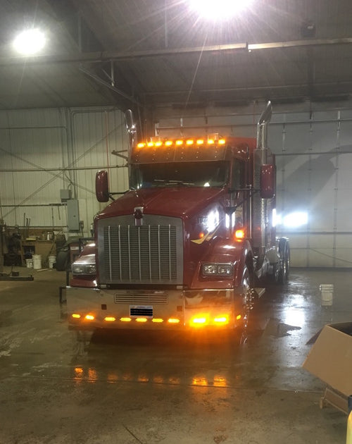 20” Chrome Bumper (Kenworth T800 2004-2012) Aero, W/ Grille, Tow & 11 Hidden Light Holes