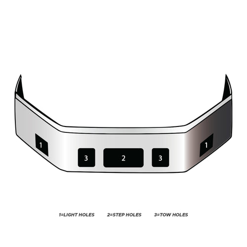 18” Chrome Bumper (Peterbilt 387 2002 & Newer) W/ Set Back Axle, Step & Tow Holes