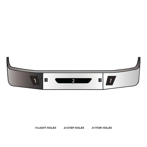 18” Chrome Bumper (Volvo VNL 64T, 630, 670, 780 2003-2017) W/ Step, Tow & Fog Light Holes