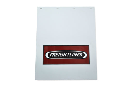 Mud Flap 24” X 28”, 3/16", Polypro, White W/ Red and Black Logo fits Freightliner
