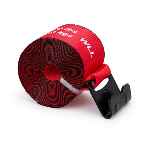 4”X 30' Winch Strap with Flat Hook, Color Red