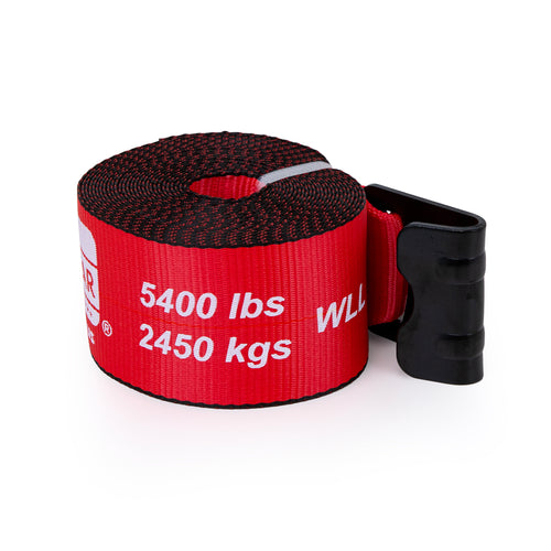4”X 30' Winch Strap with Flat Hook, Color Red