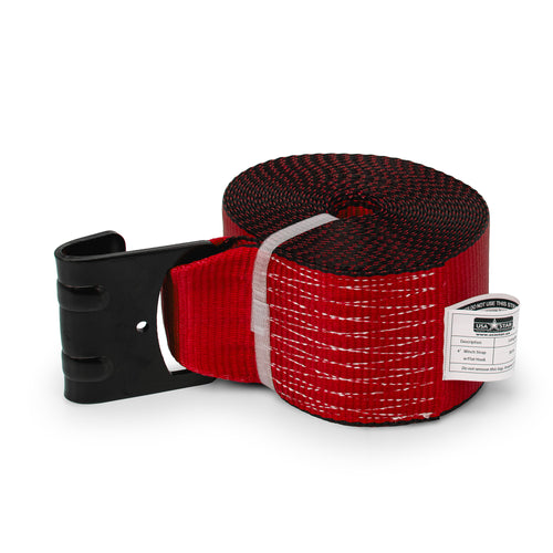 4”X 30' Winch Strap with Flat Hook, Color Red