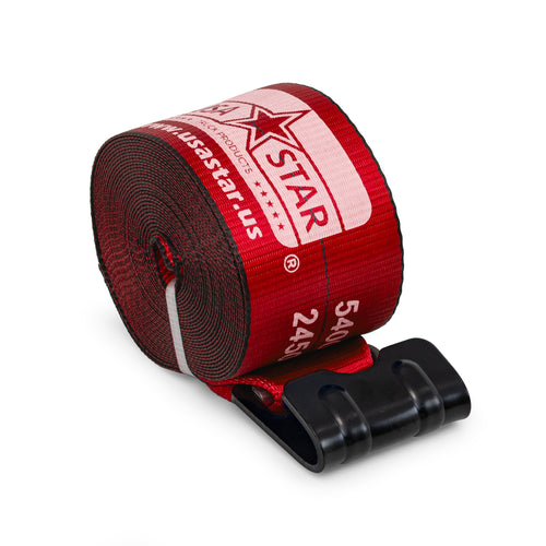 4”X 30' Winch Strap with Flat Hook, Color Red
