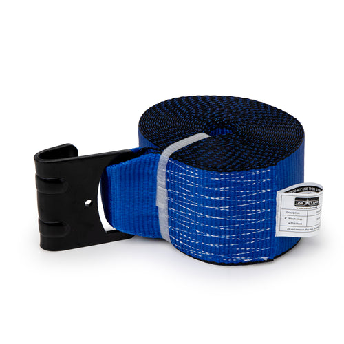 4”X 30' Winch Strap with Flat Hook, Color Blue