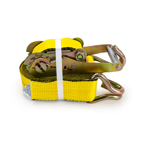 2" x 27" Yellow Long Wide Handle Ratchet Strap Assembly W/Wire Hook