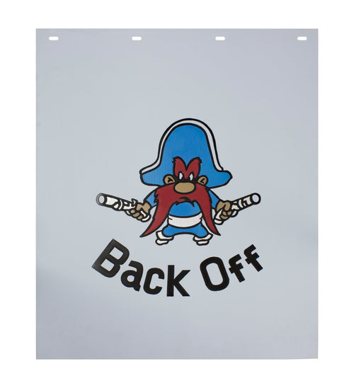 Mud Flap 24” X 30”, 3/16”, Polypro, White W/ Tio Sam "Back Off" (Each)