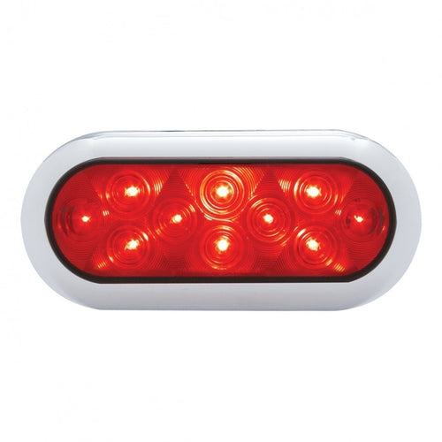 10 LED Oval Stop, Turn & Tail Light w/ Bezel - Red LED/Red Lens