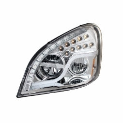 High Power LED Chrome Headlight w/ LED Daytime Running Light & LED Turn Signal For 2008-17 fits Freightliner Cascadia - Driver