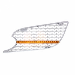 Chrome Air Intake Grille W/Reflector LED Light For 2012-2021 Peterbilt 579 (Driver) - Amber LED/Amber Lens