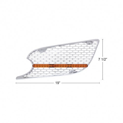 Chrome Air Intake Grille W/Reflector LED Light For 2012-2021 Peterbilt 579 (Driver) - Amber LED/Amber Lens
