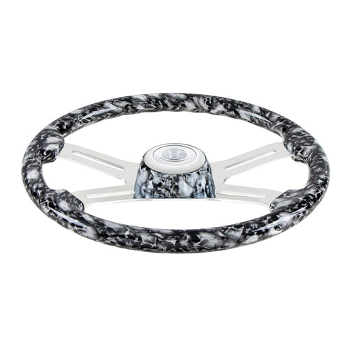 18" 4 Spoke Skull Steering Wheel With Matching Skull Horn Bezel White