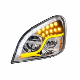 High Power LED Chrome Headlight w/ LED Daytime Running Light & LED Turn Signal For 2008-17 fits Freightliner Cascadia - Driver