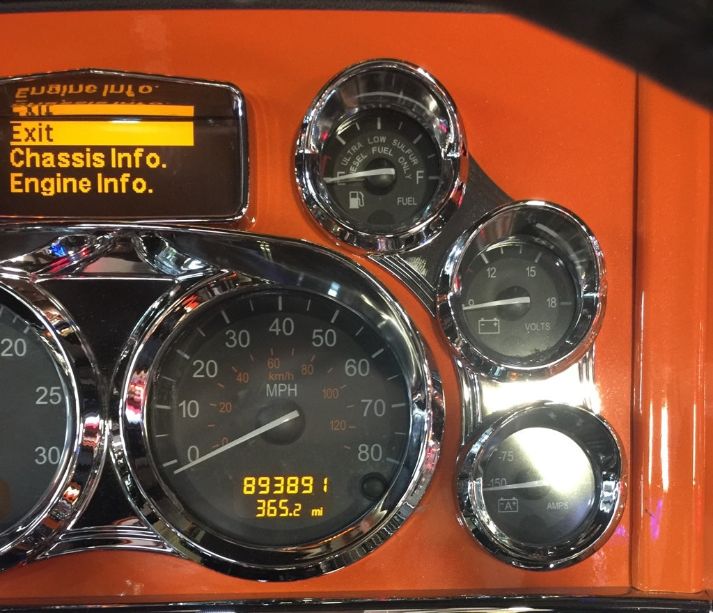 Inside Outside Auto Thermometer Gauge dual display for Kenworth 2006+ -  Bezel: Chrome - LED Color: Red