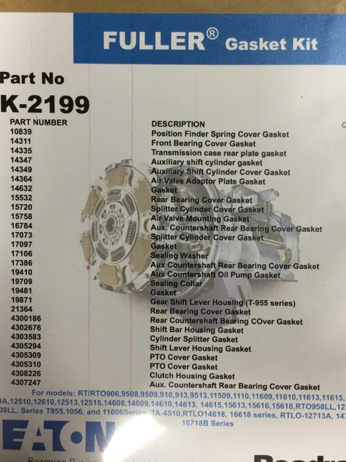 Fuller Transmission Bearing Kits Model # 16713 18713 W/Serial #51126220 & Lower Trk-2287