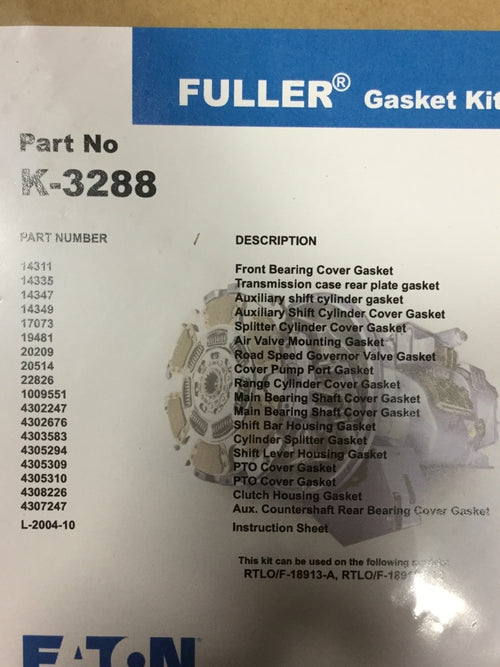 Fuller Transmission Bearing Kit Model # 16913/18913 W/Serial #51267046 & Higher Beginning. Trk-3343