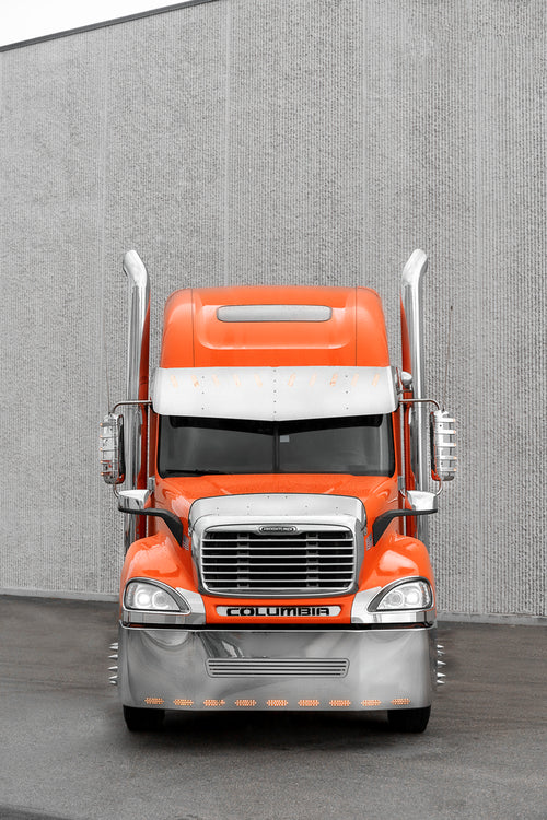 3 Hole Side Mount - 16" To 20” S.S 304 V Style Visor With 10 Straight Line Hidden Light Holes, Fits Freightliner Century/Columbia/Coronado