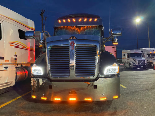 17” To 16 1/2" S.S Visor With 8 Hidden Light Holes. Fits Kenworth T680 Mid / High Roof 2015-2025