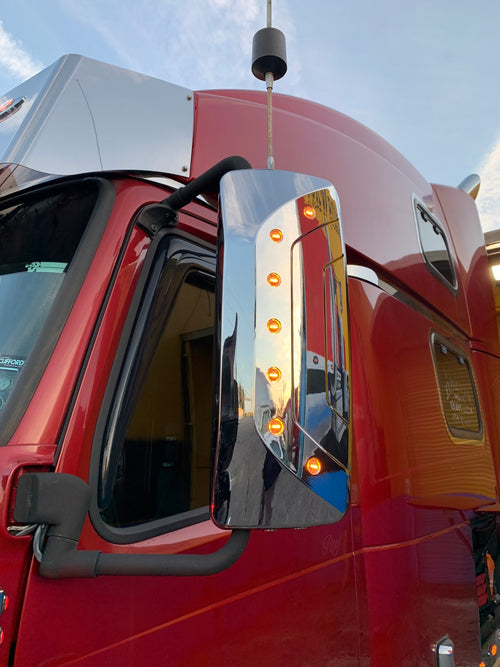 Chrome Mirror Cover with 3/4” Amber/Clear Lights for Volvo VNL 2003-2019