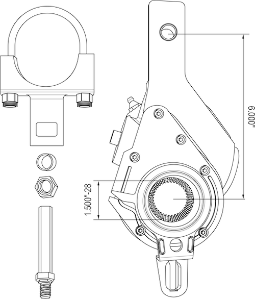 Slack Adjuster, Automatic, 6", Spline 28 1-1/2 Haldex Style