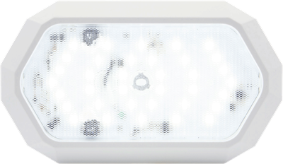 Surface mount LED dome light with white base and trim ring, touch switch on lens, dimmable with memory 12V-24V