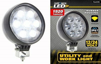 7-LED work light with flood beam, rubber housing, adjustable mounting bracket, hard wired, 12-24V