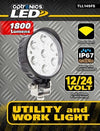 Round 7-LED work light, flood beam, 12-24V