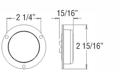 2” Red PC rated marker/clearance light, flange mount, PL-10 connection