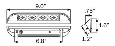 9-LED surface mount strip light, black housing, 12-24V