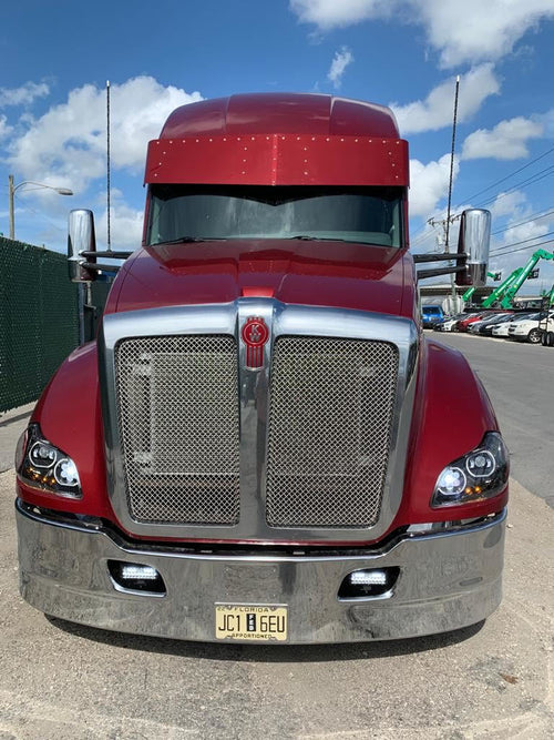 17" Visor Fits Kenworth T680 - 18 3/4" Amber/Clear Lights Included - (To Paint) S.Steel