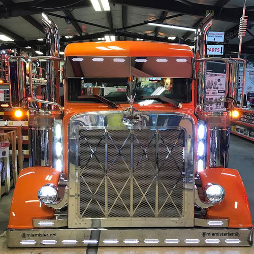 10 1/2“ - 12 “ Visor Fits Peterbilt 357, 378, 379, 386, 389, With 6 Hidden Lights Hole S.Steel