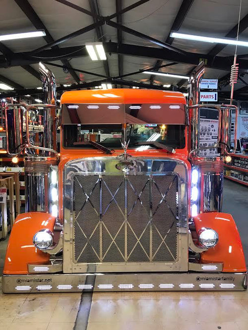 10 1/2“ - 12 “ Visor Fits Peterbilt 357, 378, 379, 386, 389, With 6 Hidden Lights Hole S.Steel