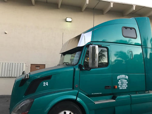 20" Visor V-Style Fits Volvo VNL High Roof With 8 Hidden Light Hole S.Steel