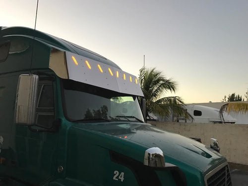 20" Visor V-Style Fits Volvo VNL High Roof With 8 Hidden Light Hole S.Steel