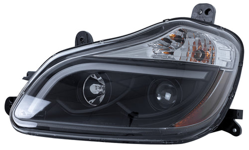 Black Headlight fits Kenworth T680 w/ Light Bar Passenger Side