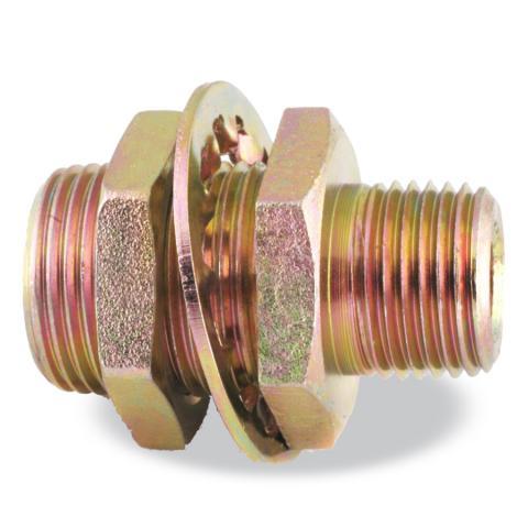 Tramec Fitting 1/2" MPT One End and 3/8" FPT One End, 1" -14 Mounting Thread, 1-7/8" Overall Length